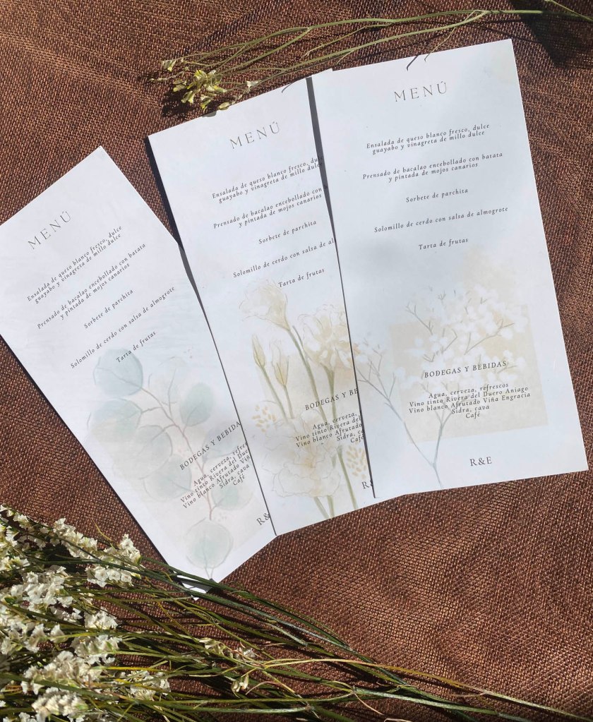 Minuta de boda personalizada